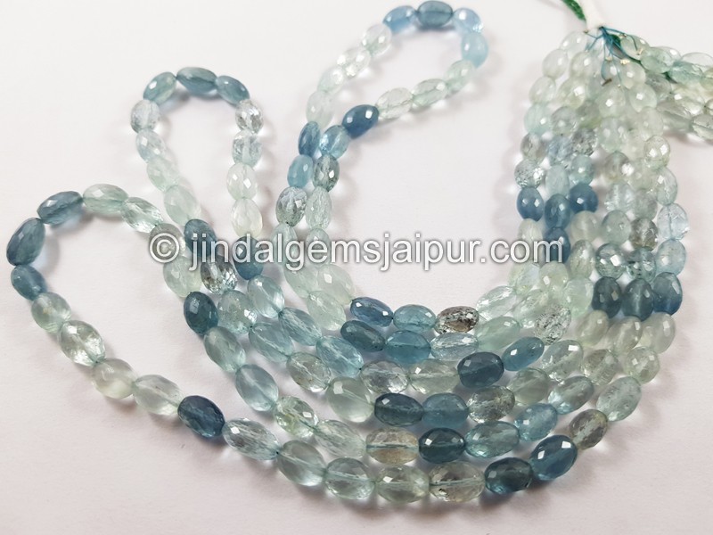 Multi Aquamarine Shaded Faceted Oval Beads